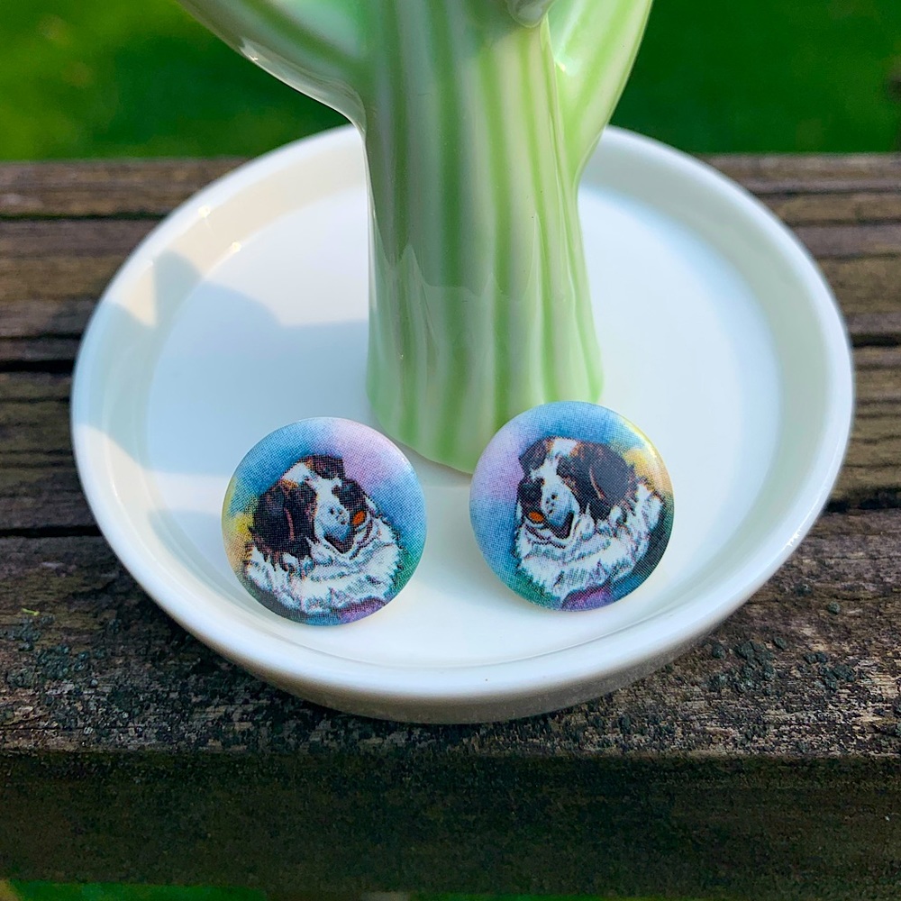 Saint Bernard Dog Ceramic Stud Earrings